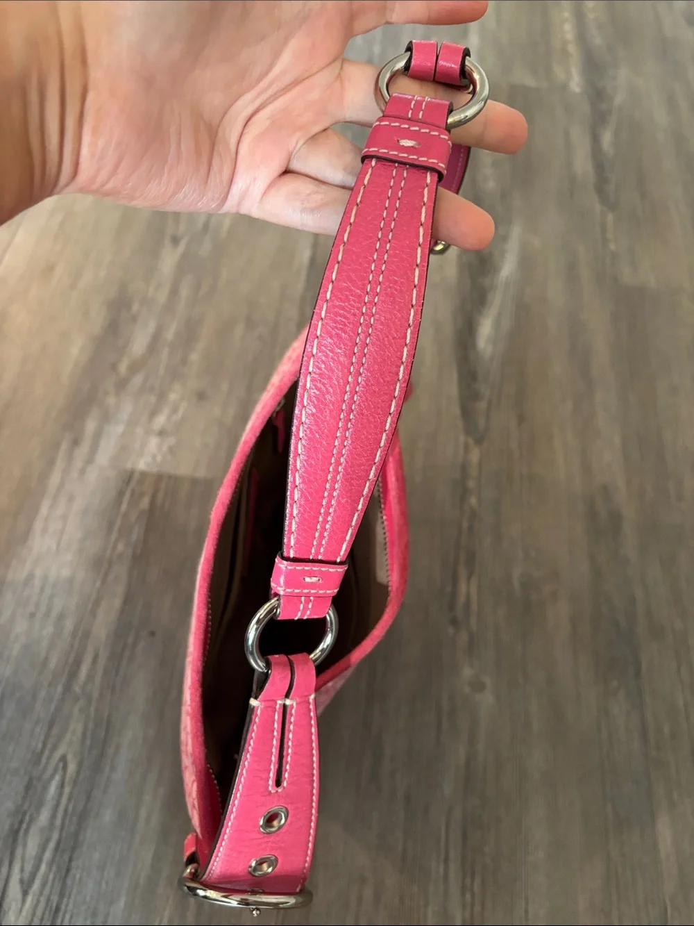 Coach Y2K Pink Signature Hobo Bag with Suede Trim